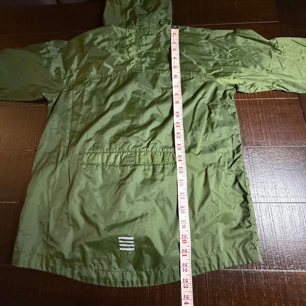 Lands' End Rain Jacket Kids Small 8 Green Hooded Full Zip Windbreaker Packable